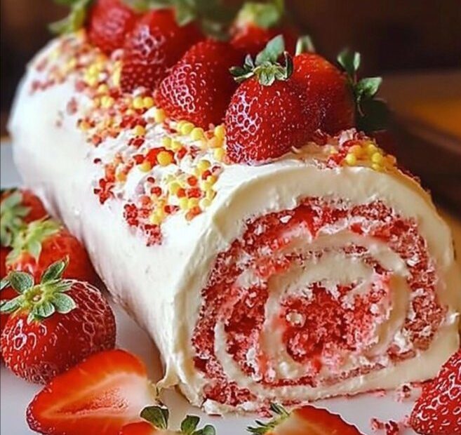 Erdbeer-Geburtstagskuchenrolle – eine süße Feier