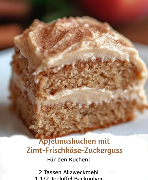 Apfelmuskuchen mit Zimt-Frischkäse-Zuckerguss