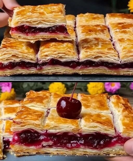 Blätterteig mit Kirschen und Mandeln