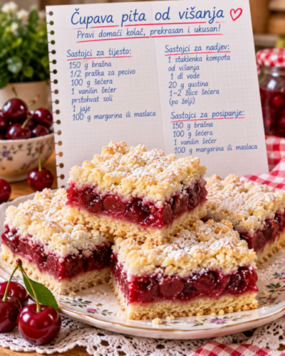 Čupava pita od višanja – starinski domaći kolač s hrskavim mrvicama i sočnim nadjevom! 🍒❤️
