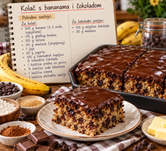 Brzi čokoladni kolač s bananama – mekan, sočan i pun čokolade 🍫😍