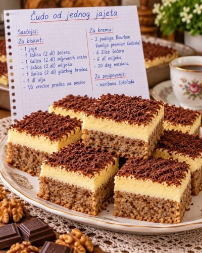 Čudo od jednog jajeta – starinski kolač s orasima i vanilija kremom koji se topi u ustima! ❤️🍰