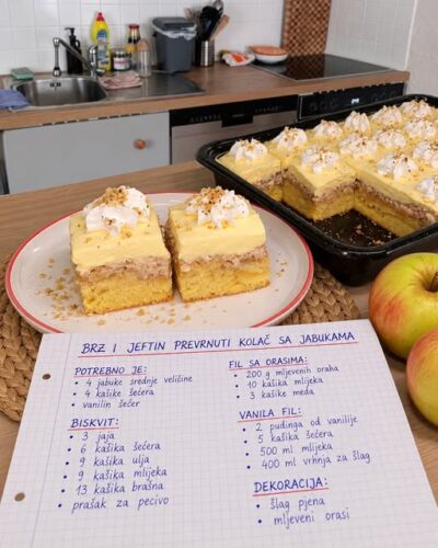 BRZ I JEFTIN PREVRNUTI KOLAČ SA JABUKAMA 🍎