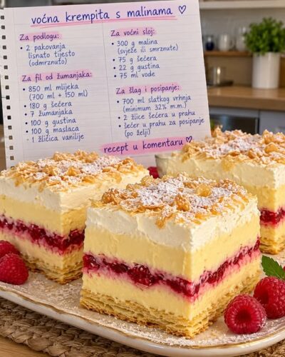 Voćna krempita s malinama – kremasta, lagana i neodoljivo ukusna! 🍰❤️
