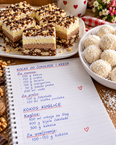 Dvije slastice bez pećnice iz stare bilježnice – čokoladne kocke od keksa i kokos kuglice