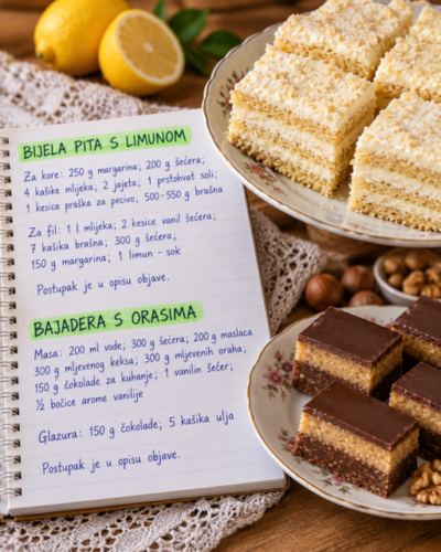 BIJELA PITA S LIMUNOM I BAJADERA S ORASIMA – DVA KLASIKA ZA SVEČANU TACNU 🍋