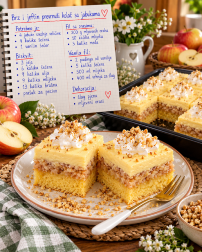 BRZ I JEFTIN PREVRNUTI KOLAČ SA JABUKAMA 🍎