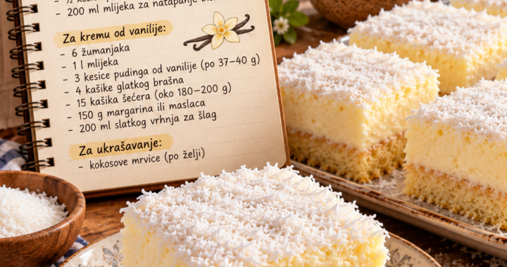 Kolač s kokosom i kremom od vanilije – sočan, kremast i neodoljivo ukusan! 🥥❤️