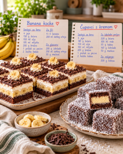 Dva kolača koja nestaju s tanjira – banana kocke i čupavci s kremom ❤️🍌🥥