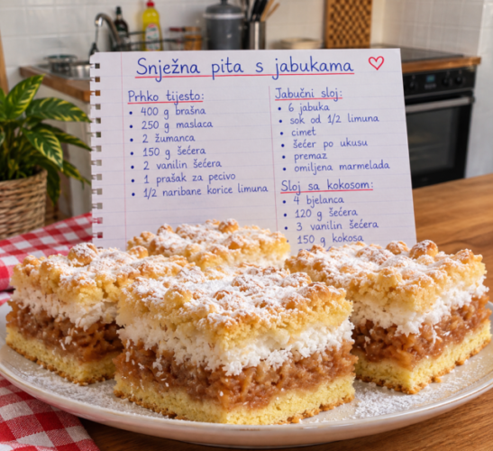 Snježna pita s jabukama – starinski kolač s kokosom koji se topi u ustima 🍎🥥